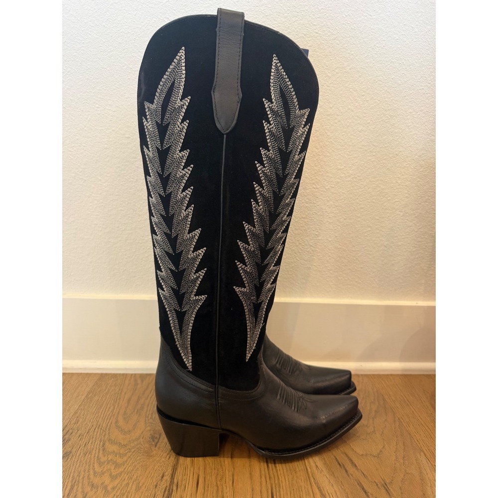 Rock'em Brianna Black Suede Wide Calf Western‎ Snip Toe Boots 9.5 Red Bottom